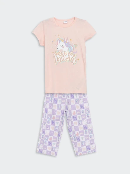 LCW Kids PEMBE Bisiklet Yaka Kız Çocuk Pijama Takım ürün görseli 1