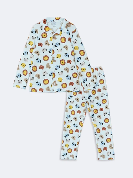 LCW baby MAVİ Polo Yaka Baskılı Erkek Bebek Pijama Takımı ürün görseli 1