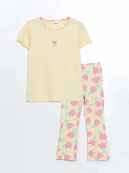 LCW Kids SARI Fırfırlı Kız Bebek Tişört ve Tayt 2'li ürün görseli 1