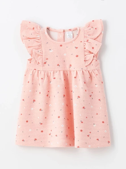 LCW baby PEMBE Bisiklet Yaka Kolsuz Çiçekli Kız Bebek Elbise ürün görseli 1