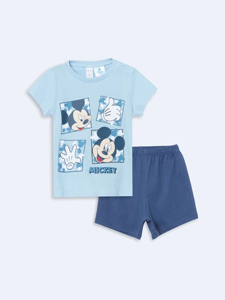 LCW baby MAVİ Bisiklet Yaka Mickey Mouse Baskılı Erkek Bebek Şortlu Pijama Takımı ürün görseli 1