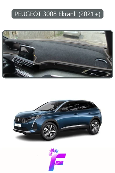 MİRCEM PEUGEOT 3008 EKRANLI (2021+) Uyumlu Torpido Örtüsü | Yansıma Önleyici | Koruma | Kolay Montaj | J14 Gri ürün görseli 1