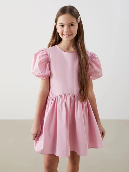 LCW Kids PEMBE Bisiklet Yaka Kız Çocuk Elbise ürün görseli 1
