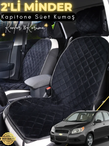 MİRCEM Chevrolet Kalos Uyumlu 2'li Süet Oto Koltuk Minderi | Terletmez | Universal | Tam Koruma | A2 Siyah ürün görseli 1