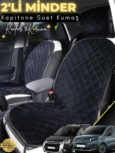 MİRCEM Citroen Berlingo Uyumlu 2'li Süet Oto Koltuk Minderi | Tam Koruma | Hızlı Montaj | Su Geçirmez | A2 Siyah ürün görseli 1