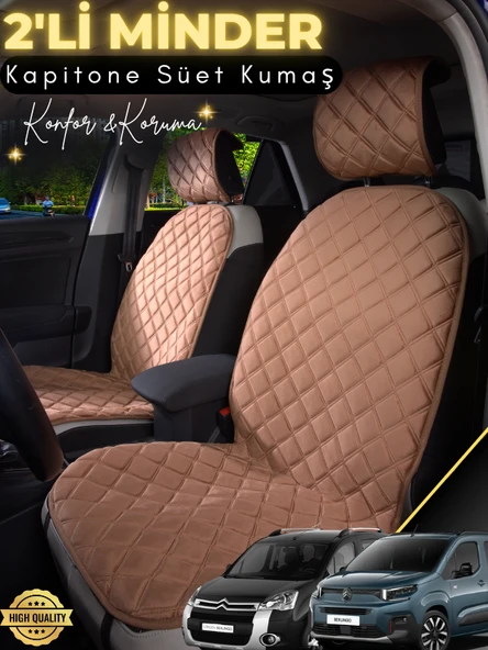 MİRCEM Citroen Berlingo Uyumlu 2'li Süet Oto Koltuk Minderi | Tam Koruma | Hızlı Montaj | Su Geçirmez | A1 Kahverengi ürün görseli 1