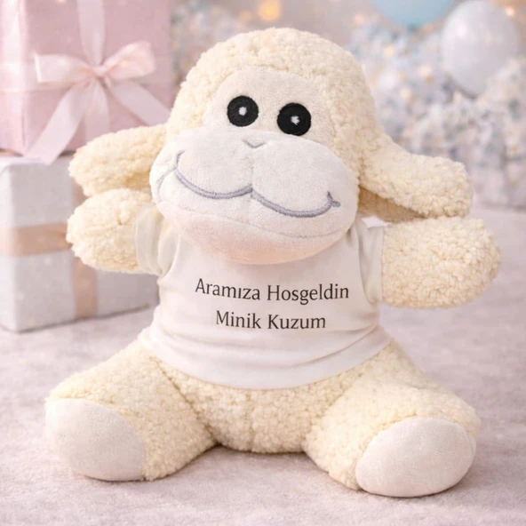 Aramıza Hoşgeldin Minik Kuzum Tişörtlü Sevimli Peluş Kuzu ürün görseli 1
