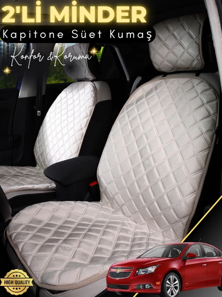 MİRCEM Chevrolet Cruze Uyumlu 2'li Süet Oto Koltuk Minderi | Su Geçirmez | Hızlı Montaj | Oto Kılıf | A4 Bej ürün görseli 1