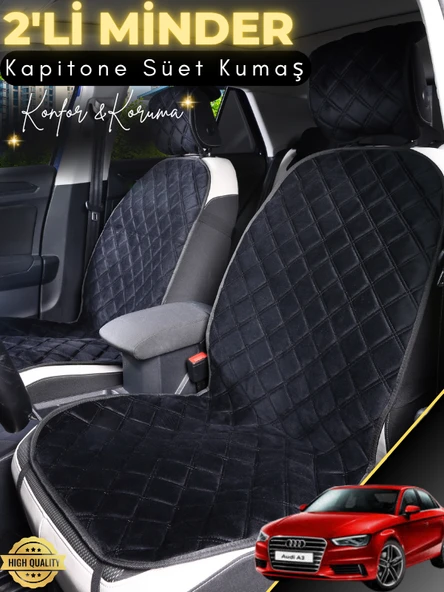 MİRCEM Audi A3 Uyumlu 2'li Süet Oto Koltuk Minderi | Terletmez | Kolay Montaj | Oto Aksesuar | A2 Siyah ürün görseli 1