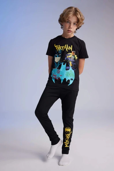 Defacto B5575 Siyah Erkek Çocuk Batman Pijama Takımı Kısa Kollu Üst Beli Lastikli Uzun Alt ürün görseli 1