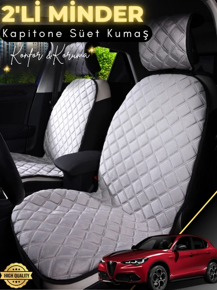 MİRCEM Alfa Romeo Stelvio Uyumlu 2'li Süet Oto Koltuk Minderi | Tam Koruma | Hızlı Montaj | Su Geçirmez |A3 Gri ürün görseli 1