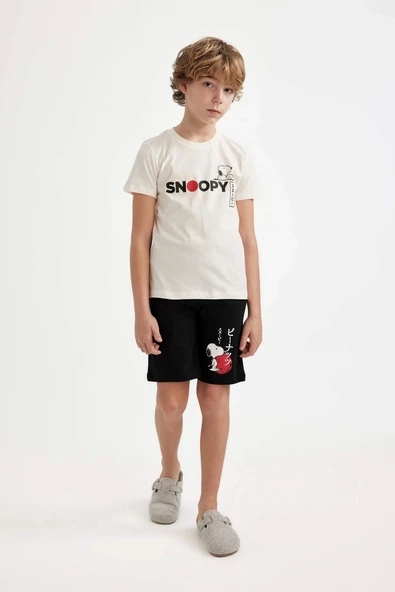 Defacto C2846 Beyaz Erkek Çocuk Snoopy Pijama Takımı Bisiklet Yaka Kısa Kollu Üst Şort ürün görseli 1