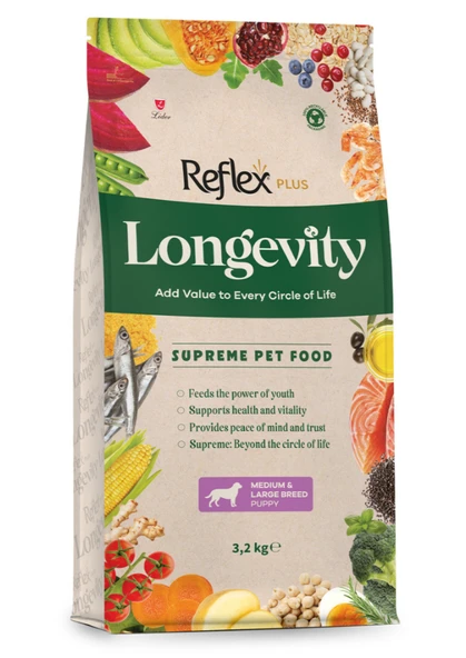 Reflex Plus Longevity Puppy Hipoalerjenik Balıklı Balıklı Orta ve Büyük Irk Yavru Köpek Maması 3.2 Kg ürün görseli 1