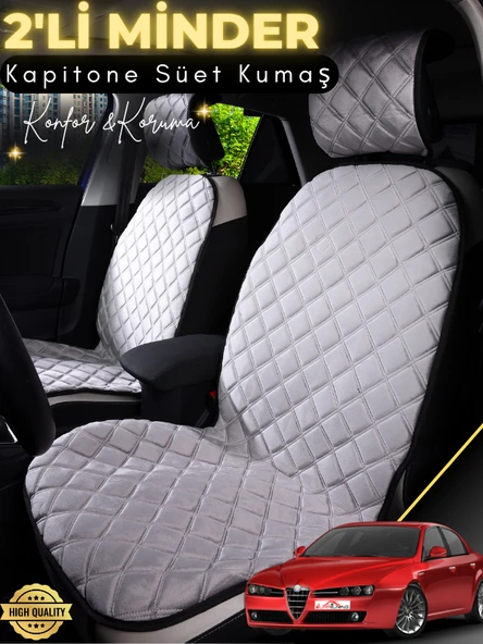 MİRCEM Alfa Romeo 159 Uyumlu 2'li Süet Oto Koltuk Minderi | Terletmez | Kolay Montaj | Oto Kılıf | A3 Gri ürün görseli 1