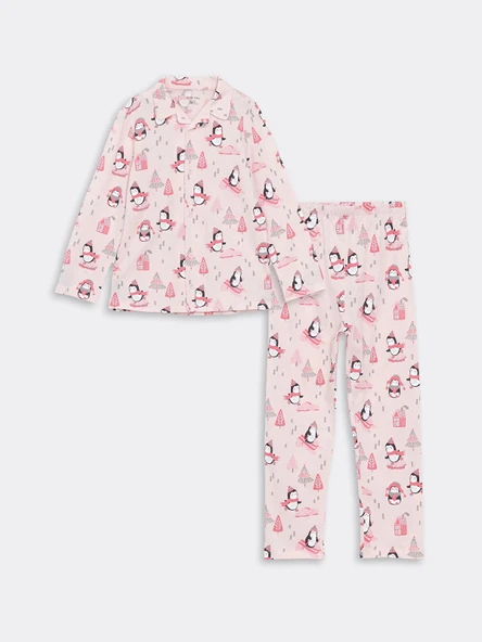 LCW baby PEMBE Gömlek Yaka Baskılı Kız Bebek Pijama Takım ürün görseli 1