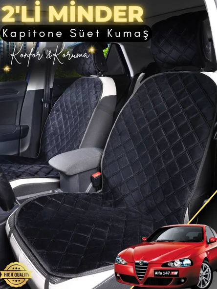 MİRCEM Alfa Romeo 147 Uyumlu 2'li Süet Oto Koltuk Minderi | Universal | Hızlı Montaj | Su Geçirmez | A2 Siyah ürün görseli 1
