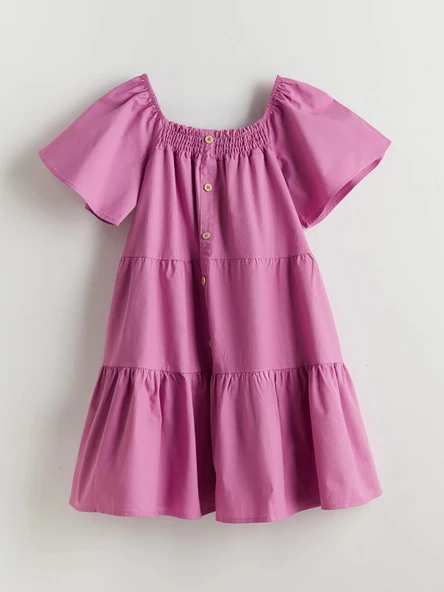 LCW Kids PEMBE Kare Yaka Kız Çocuk Elbise ürün görseli 1