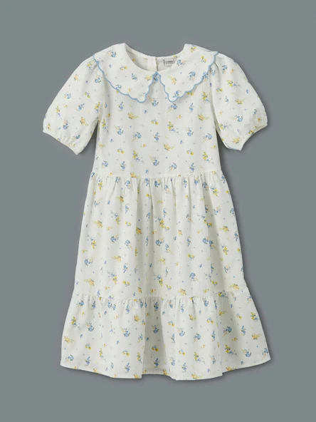 LCW Kids EKRU Bebe Yaka Çiçekli Kız Çocuk Elbise ürün görseli 1