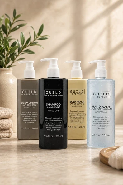 Guild + Pepper Warm Oak 4’lü Kişisel Bakım Seti (Şampuan + Duş Jeli + El Sabunu + Vücut Losyonu) 285 ml ürün görseli 1