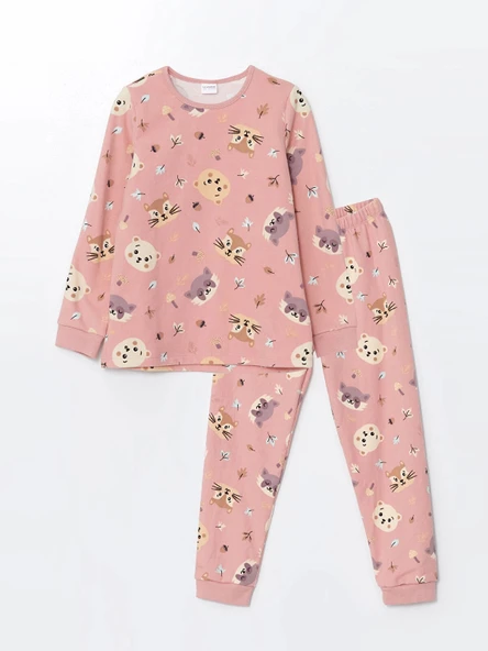 LCW Kids PEMBE Bisiklet Yaka Polar Kız Çocuk Pijama Takımı ürün görseli 1