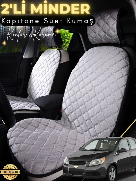 MİRCEM Chevrolet Kalos Uyumlu 2'li Süet Oto Koltuk Minderi | Terletmez | Universal | Tam Koruma | A3 Gri ürün görseli 1