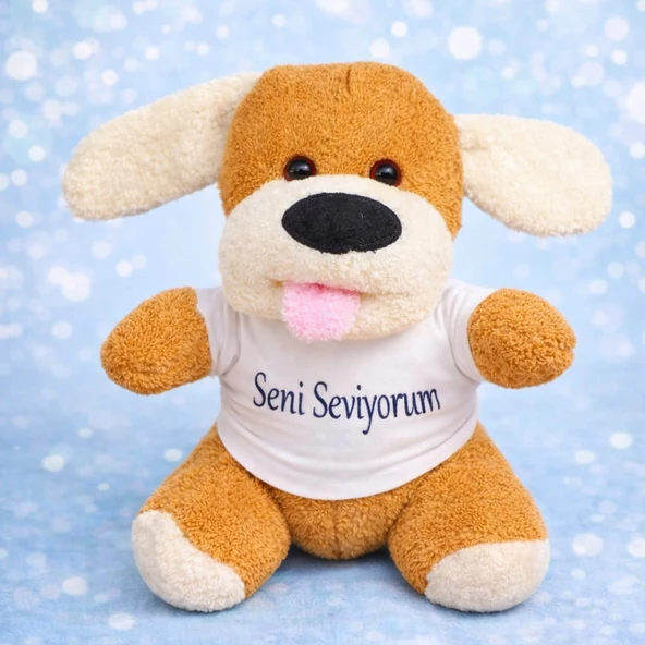 Seni Seviyorum Tişörtlü Sevimli Peluş Köpek ürün görseli 1
