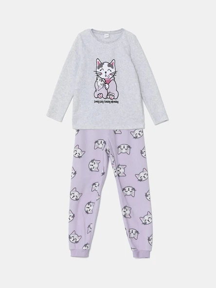 LCW Kids GRİ Bisiklet Yaka Polar Kız Çocuk Pijama Takımı ürün görseli 1