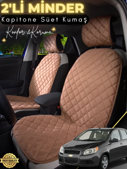 MİRCEM Chevrolet Kalos Uyumlu 2'li Süet Oto Koltuk Minderi | Terletmez | Universal | Tam Koruma | A1 Kahverengi ürün görseli 1