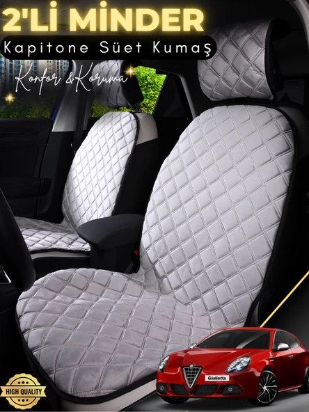 MİRCEM Alfa Romeo Gulietta Uyumlu 2'li Süet Oto Koltuk Minderi | Terletmez | Universal | Tam Koruma | A3 Gri ürün görseli 1