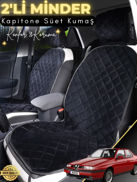 MİRCEM Alfa Romeo 155 Uyumlu 2'li Süet Oto Koltuk Minderi | Terletmez | Universal | Su Geçirmez | A2 Siyah ürün görseli 1