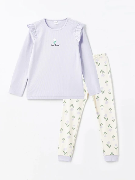 LCW Kids LİLA Bisiklet Yaka Kız Çocuk Pijama Takımı ürün görseli 1