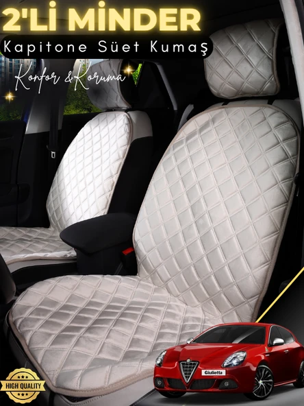 MİRCEM Alfa Romeo Gulietta Uyumlu 2'li Süet Oto Koltuk Minderi | Terletmez | Universal | Tam Koruma | A4 Bej ürün görseli 1