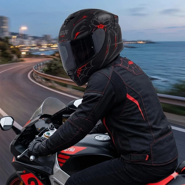 GIVI 50.X ARACHNO MAT SİYAH-KIRMIZI KAPALI KASK (SİYAH CAMLI) ürün görseli 1
