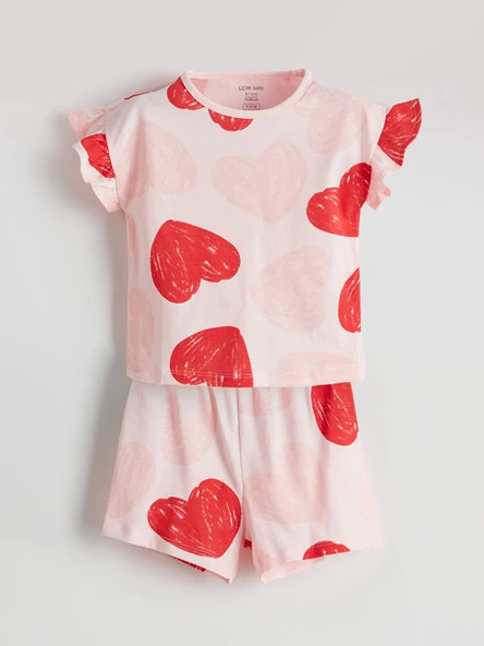 LCW baby PEMBE Kalp Baskılı Kız Bebek Şortlu Pijama Takım ürün görseli 1