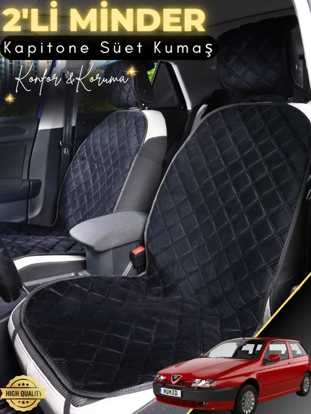 MİRCEM Alfa Romeo 145 Uyumlu 2'li Süet Oto Koltuk Minderi | Terletmez | Universal | Oto Aksesuar | A2 Siyah ürün görseli 1