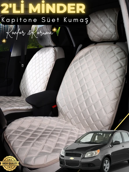MİRCEM Chevrolet Kalos Uyumlu 2'li Süet Oto Koltuk Minderi | Terletmez | Universal | Tam Koruma | A4 Bej ürün görseli 1