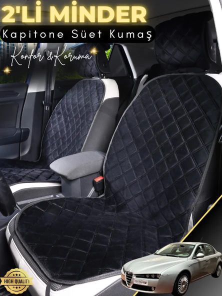 MİRCEM Alfa Romeo 156 Uyumlu 2'li Süet Oto Koltuk Minderi | Terletmez | Universal | Oto Koltuk Kılıfı | A2 Siyah ürün görseli 1