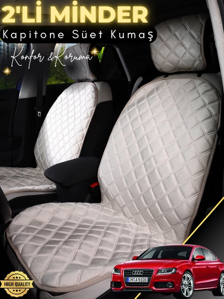 MİRCEM Audi A4 Uyumlu 2'li Süet Oto Koltuk Minderi | Universal | Hızlı Montaj | Su Geçirmez | A4 Bej ürün görseli 1