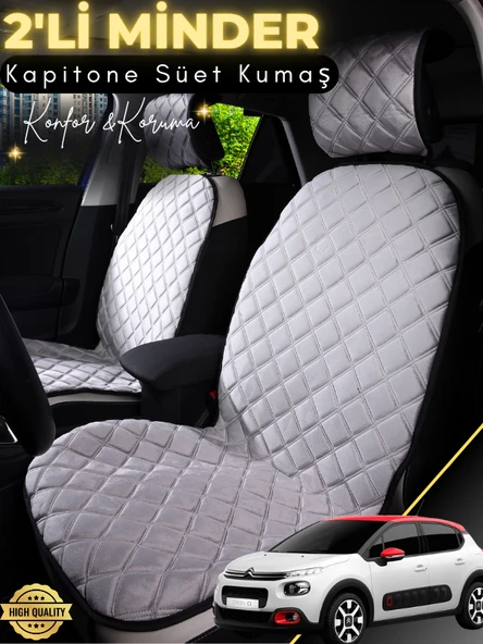 MİRCEM Citroen Cactus Uyumlu 2'li Süet Oto Koltuk Minderi | Terletmez | Universal | Su Geçirmez | A3 Gri ürün görseli 1