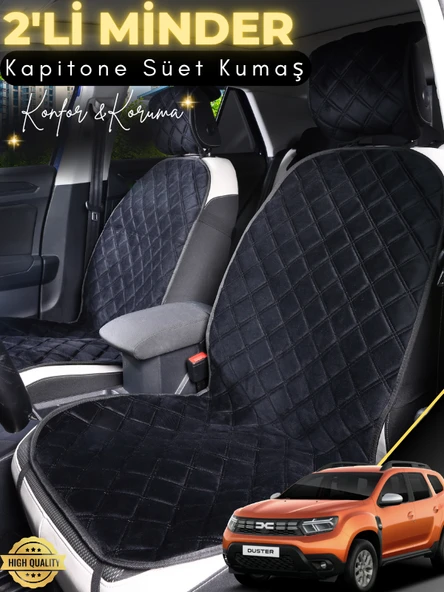 MİRCEM Dacia Duster Uyumlu 2'li Süet Oto Koltuk Minderi | Tam Koruma | Hızlı Montaj | Su Geçirmez | A2 Siyah ürün görseli 1