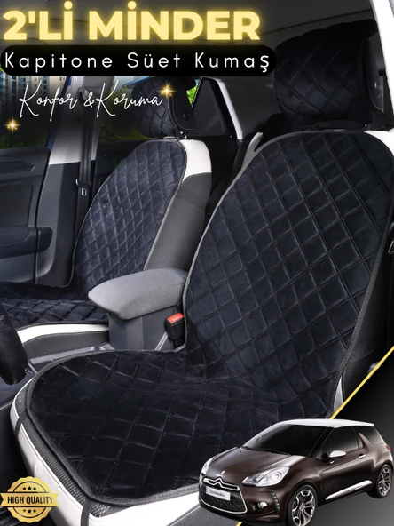 MİRCEM Citroen C2 Uyumlu 2'li Süet Oto Koltuk Minderi | Su Geçirmez | Hızlı Montaj | Oto Koltuk Kılıfı | A2 Siyah ürün görseli 1