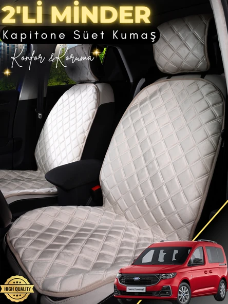 MİRCEM Ford Tourneo Connect Uyumlu 2'li Süet Oto Koltuk Minderi | Terletmez | Universal | Oto Aksesuar | A4 Bej ürün görseli 1