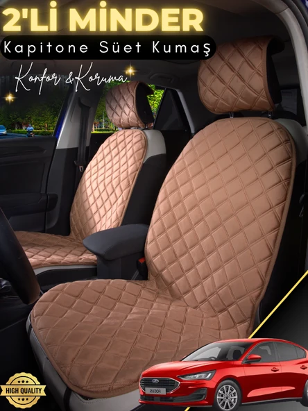 MİRCEM Ford Focus  Uyumlu 2'li Süet Oto Koltuk Minderi | Terletmez | Universal | Oto Koltuk Kılıfı | A17 Kahverengi ürün görseli 1