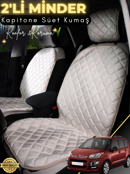 MİRCEM Citroen C3 PİCASSO Uyumlu 2'li Süet Oto Koltuk Minderi | Tam Koruma | Hızlı Montaj | Su Geçirmez | A4 Bej ürün görseli 1