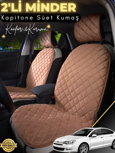 MİRCEM Citroen C5 Uyumlu 2'li Süet Oto Koltuk Minderi | Terletmez | Kolay Montaj | Oto Aksesuar | A1 Kahverengi ürün görseli 1