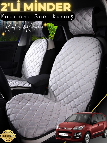 MİRCEM Citroen C3 PİCASSO Uyumlu 2'li Süet Oto Koltuk Minderi | Tam Koruma | Hızlı Montaj | Su Geçirmez | A3 Gri ürün görseli 1