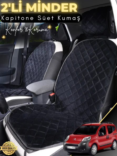 MİRCEM Citroen Nemo Uyumlu 2'li Süet Oto Koltuk Minderi | Terletmez | Kolay Montaj | Oto Koltuk Kılıfı | A2 Siyah ürün görseli 1