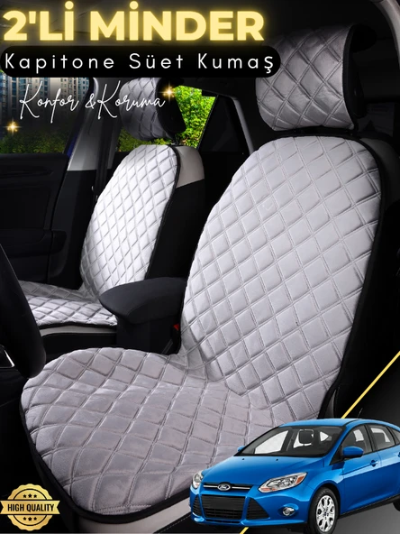MİRCEM Ford Focus  Uyumlu 2'li Süet Oto Koltuk Minderi | Terletmez | Universal | Oto Koltuk Kılıfı | A11 Gri ürün görseli 1