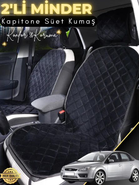 MİRCEM Ford Focus  Uyumlu 2'li Süet Oto Koltuk Minderi | Terletmez | Universal | Oto Koltuk Kılıfı | A6 Siyah ürün görseli 1