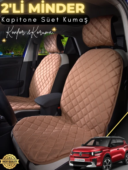 MİRCEM Citroen C3 AİRCROSS Uyumlu 2'li Süet Oto Koltuk Minderi | Tam Koruma | Universal | Oto Aksesuar | A1 Kahverengi ürün görseli 1